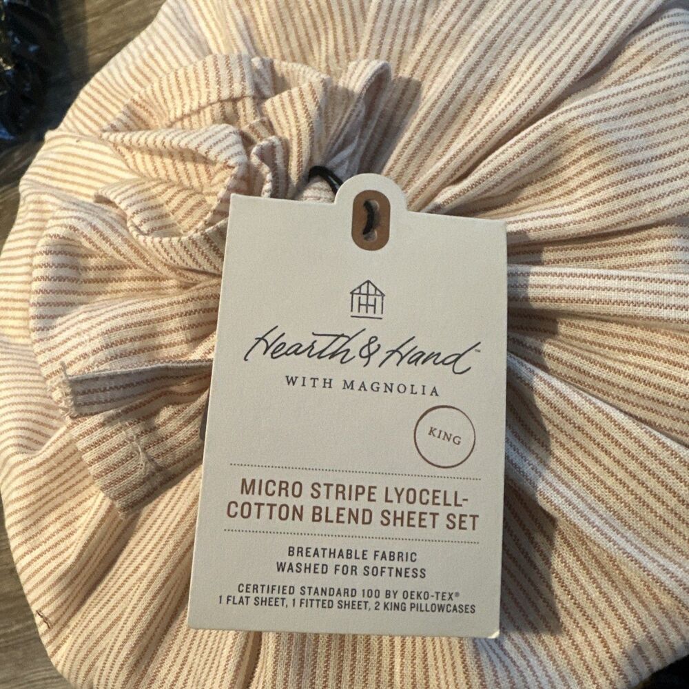 4pc King Micro Stripe Sheet Set Rust - Hearth & Hand with Magnolia. NWT. - Picture 6 of 8